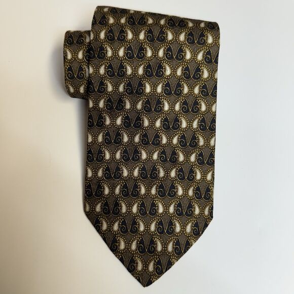 Valentino Cravatte Italy Made Men’s Necktie Brown Geometric 100% Silk Neck Tie - Picture 1 of 7